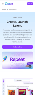Canva landing page mobile screenshot