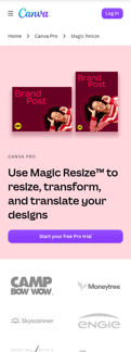 Canva landing page mobile screenshot