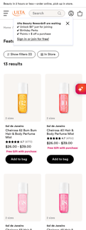Ulta Beauty landing page mobile screenshot