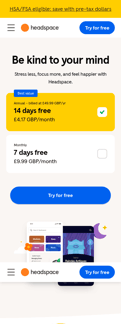 Headspace landing page mobile screenshot