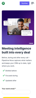 Pipedrive landing page mobile screenshot