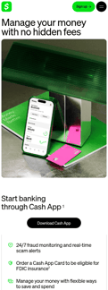 Cash app landing page mobile screenshot