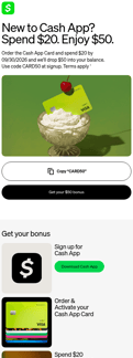Cash app landing page mobile screenshot