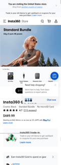Insta 360 landing page mobile screenshot