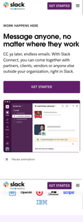 Slack landing page mobile screenshot
