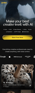Artlist landing page mobile screenshot