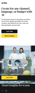 Artlist landing page mobile screenshot