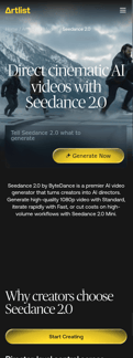 Artlist landing page mobile screenshot