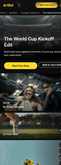 Artlist landing page mobile screenshot
