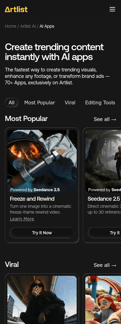 Artlist landing page mobile screenshot