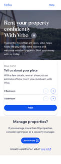 Vrbo landing page mobile screenshot