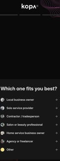 Kopa landing page mobile screenshot