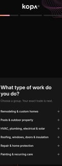 Kopa landing page mobile screenshot