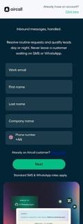 Aircall landing page mobile screenshot