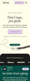 Wispr Flow landing page mobile screenshot