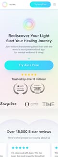 Aura++ landing page mobile screenshot