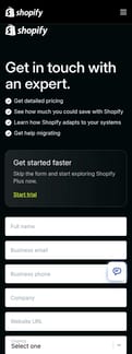Shopify landing page mobile screenshot
