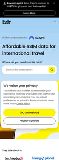 Saily landing page mobile screenshot