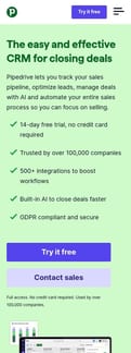 Pipedrive landing page mobile screenshot