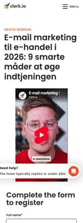 Clerk landing page mobile screenshot