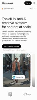Elevenlabs landing page mobile screenshot
