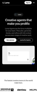 Lumalabs landing page mobile screenshot