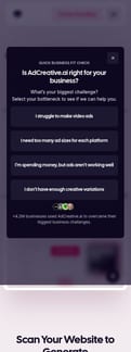 Adcreative landing page mobile screenshot