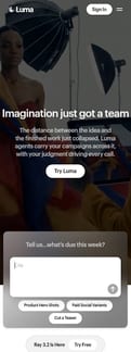 Lumalabs landing page mobile screenshot