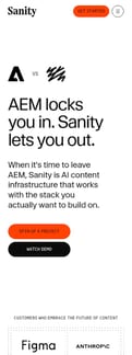 Sanity landing page mobile screenshot