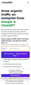 Autoseo landing page mobile screenshot
