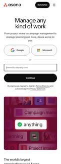 Asana landing page mobile screenshot