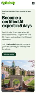 Optimizely landing page mobile screenshot