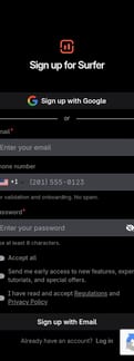 Positive Surfer landing page mobile screenshot