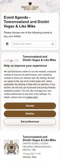 Tomorrowland landing page mobile screenshot
