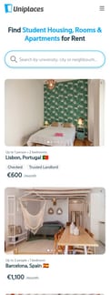 Uniplaces landing page mobile screenshot