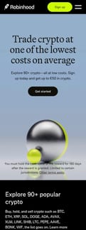 Robinhood landing page mobile screenshot