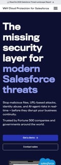 Cloud Protection for Salesforce landing page mobile screenshot