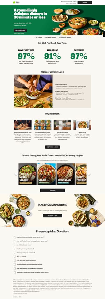 HelloFresh landing page desktop screenshot