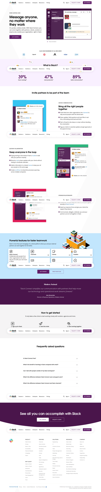 Slack landing page desktop screenshot