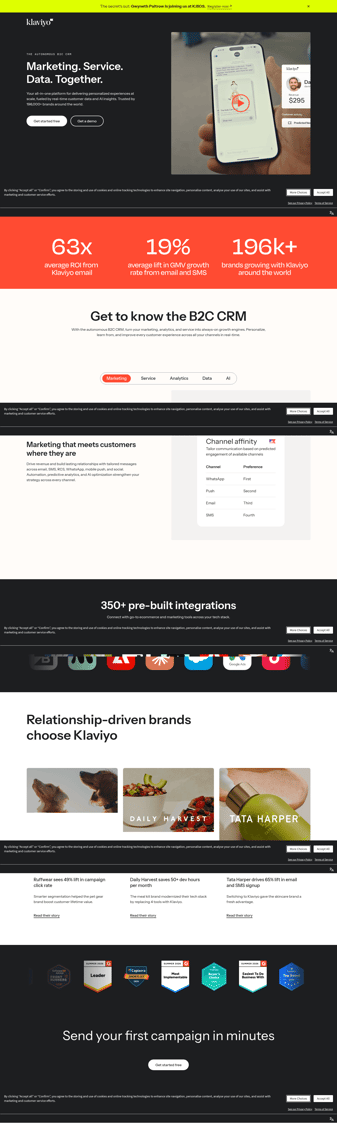 Klaviyo landing page desktop screenshot