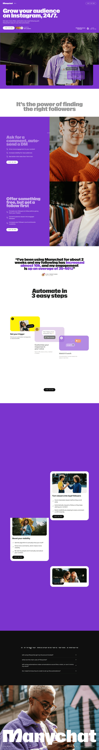 Manychat landing page desktop screenshot