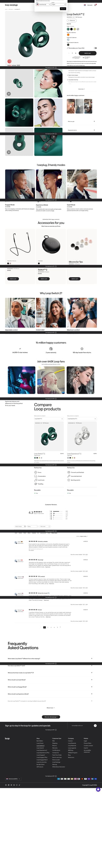 Loop Earplugs landing page desktop screenshot