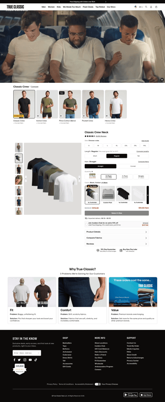 True Classic landing page desktop screenshot