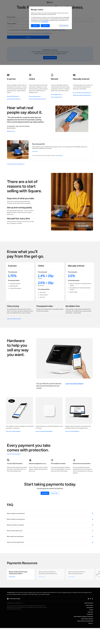 Square landing page desktop screenshot