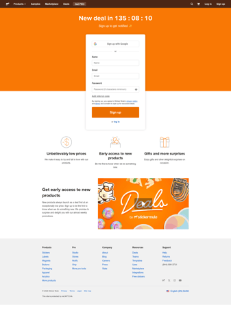 Sticker mule landing page desktop screenshot