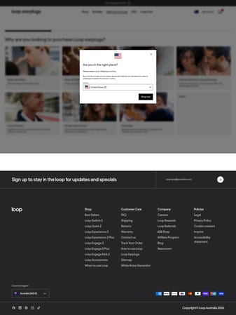 Loop Earplugs landing page desktop screenshot