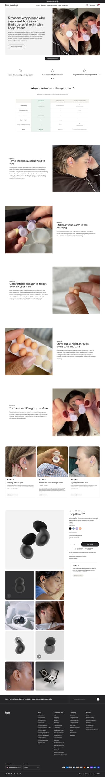 Loop Earplugs landing page desktop screenshot