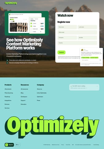 Optimizely landing page desktop screenshot