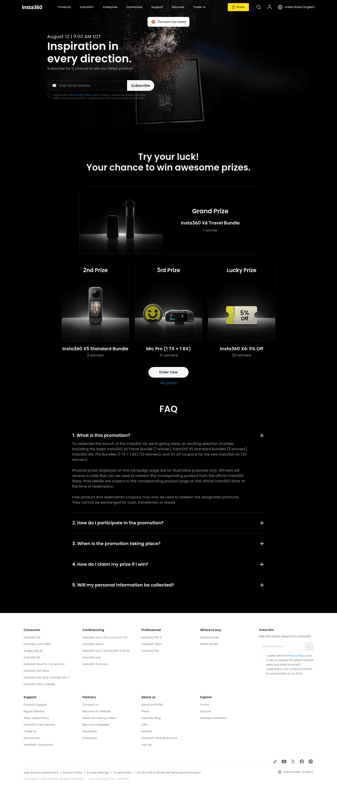 Insta360 landing page desktop screenshot