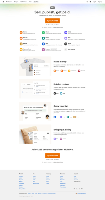 Sticker mule landing page desktop screenshot